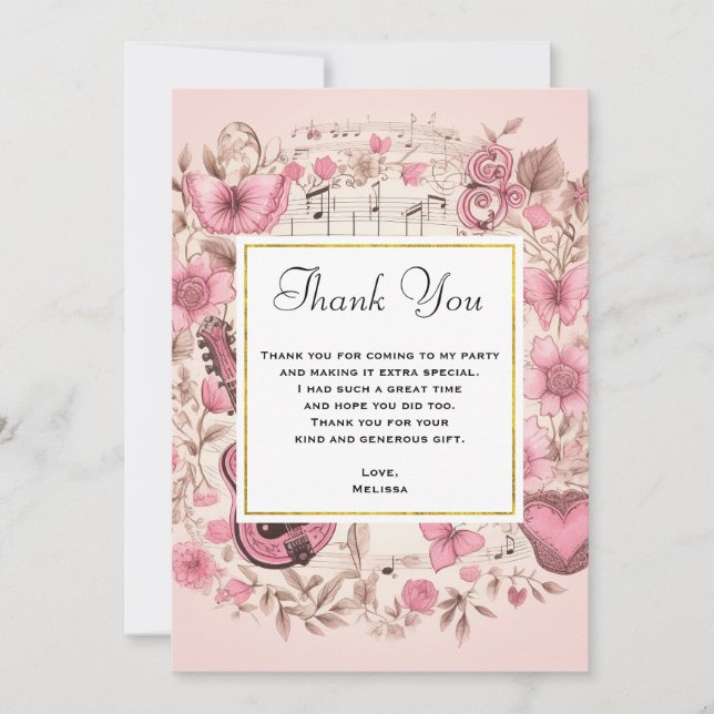 Notes musicales et fleurs Merci élégant (Devant)