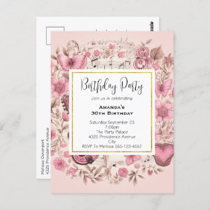 Notes musicales et fleurs Vintage Invitation d'ann