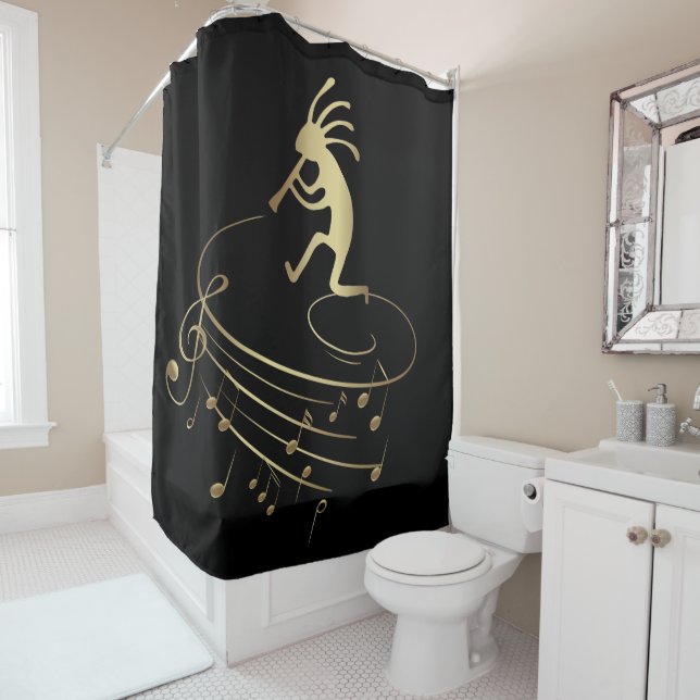Notes musicales et rideau de douche Kokopelli (En situation)