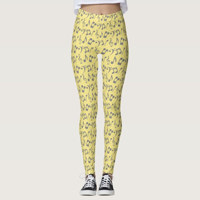 Notes musicales Jaune et Argent Leggings (Devant)