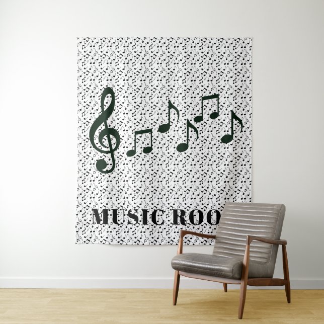 Notes musicales noires Design Tapisserie murale (En situation)