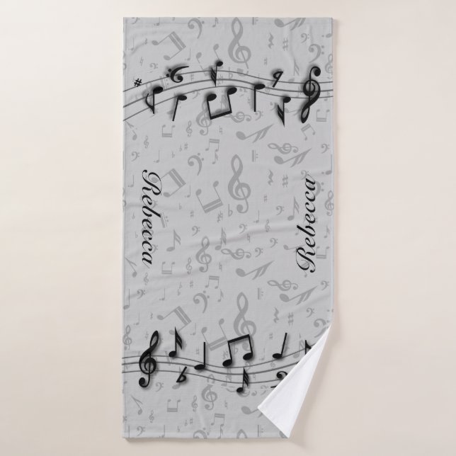 Notes musicales noires et grises personnalisées (Serviette de bain)