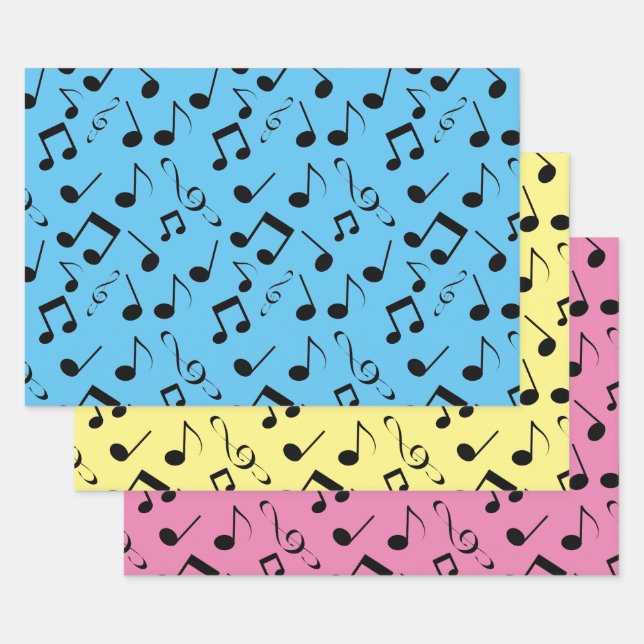 Notes musicales noires Jeux de papier d'enveloppem (Lot)