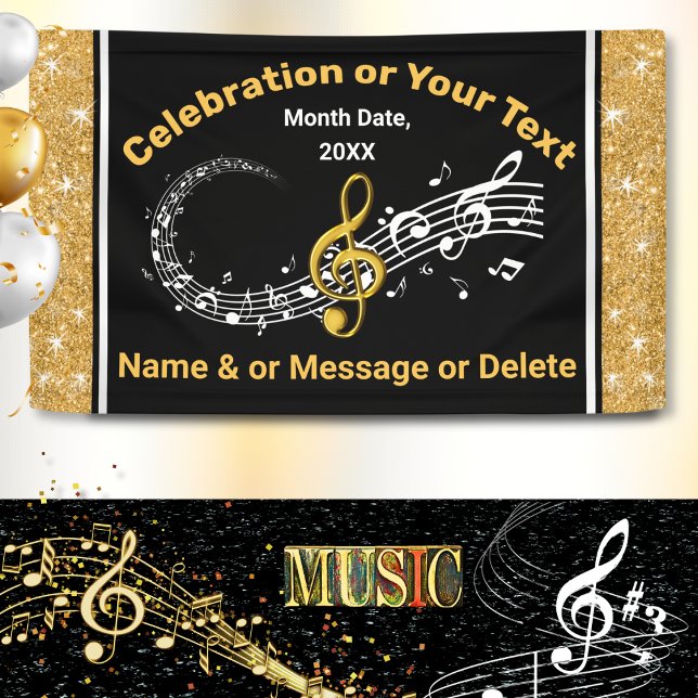 Notes musicales personnalisées uniques Bannière No (Music themed Banner. Music Graduation party ideas. Musical birthday party ideas. Musical Banners. )
