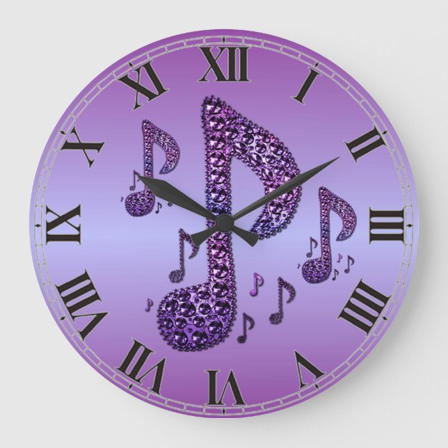 Notes musicales pourpres Sparkle Horloge murale (Recto)