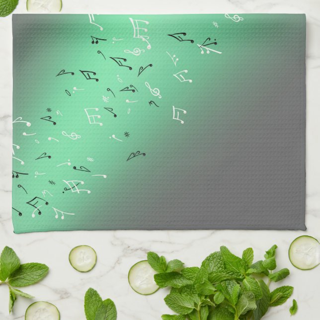 Notes musicales Serviette de thé vert clair (Plié)