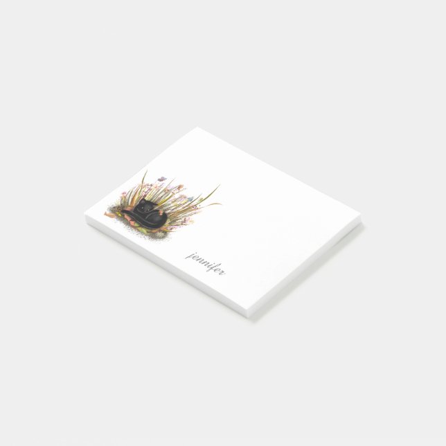 Notes personnalisées Post-it® de Kitten noir (Incliné)