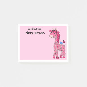 NOTES POST-IT 3"x4" NOM PERSONNALISÉ GIRAFFE ROSE