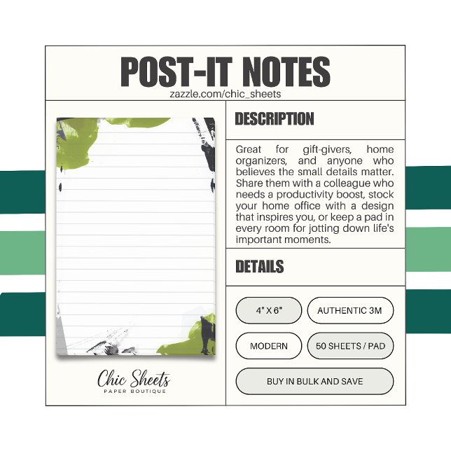 Notes Post-it® 3M Design Abstrait Noir & Vert (Créateur téléchargé)
