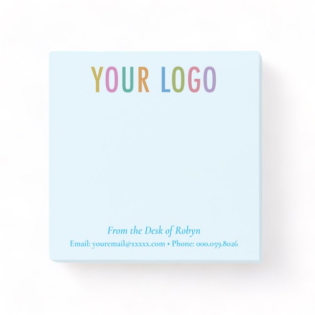 Notes Post-it® bleues Logo Entreprise De la part d (MISOOK Baby Blue 3x3 From the Desk of Post it Notes with Logo)