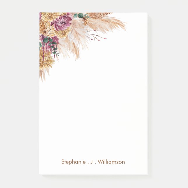 Notes post-it de l'aquarelle moderne Boho Pampas (Devant)