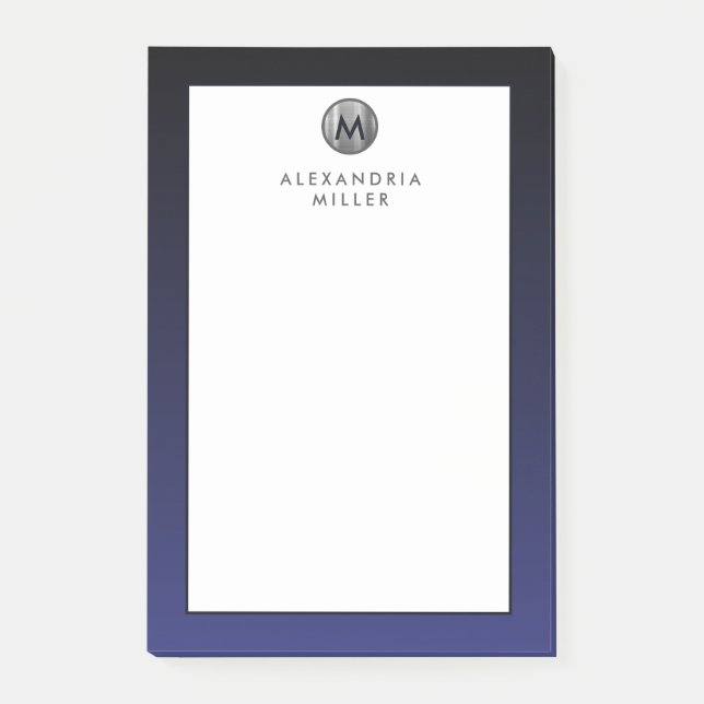 Notes post-it de Monogramme en argent bleu marine (Devant)