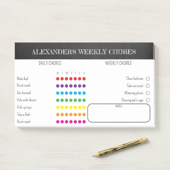 Notes Post-It des tâches hebdomadaires pour les en (Sur un bureau)