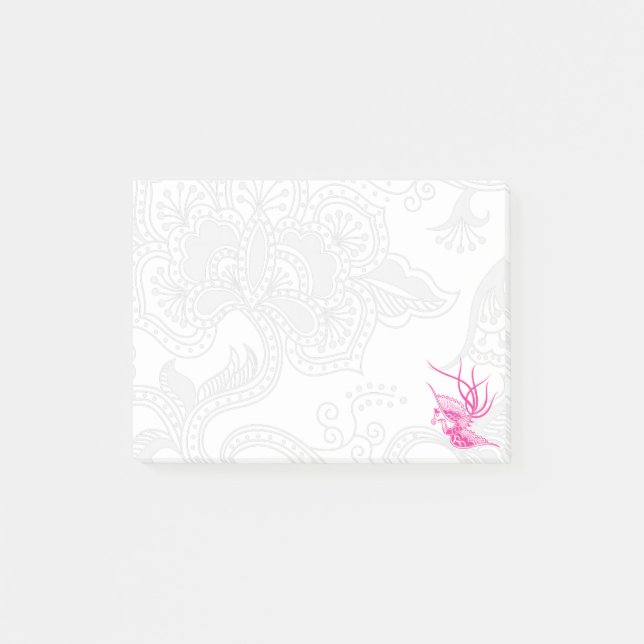 Notes post-it d'oiseaux roses et de fleurs (Devant)