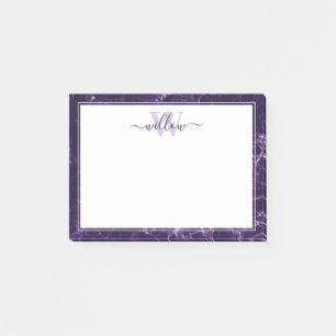 Notes post-it du Motif de marbre violet Monogramme