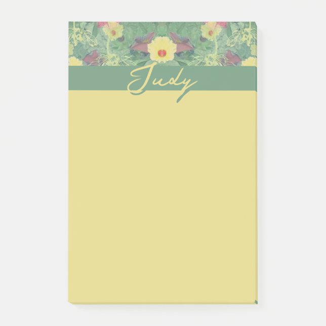 Notes post-it florales vertes (Devant)