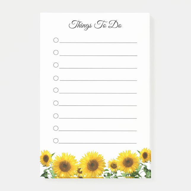 Notes Post-it lignées Choses à faire Tournesols (Devant)