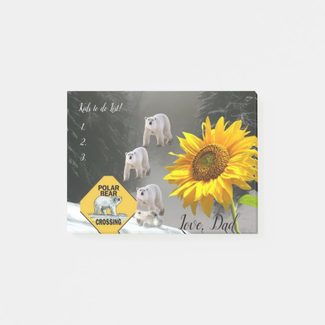 Notes Post-it Notes, Tournesol Fleur Ours Polaire (Devant)