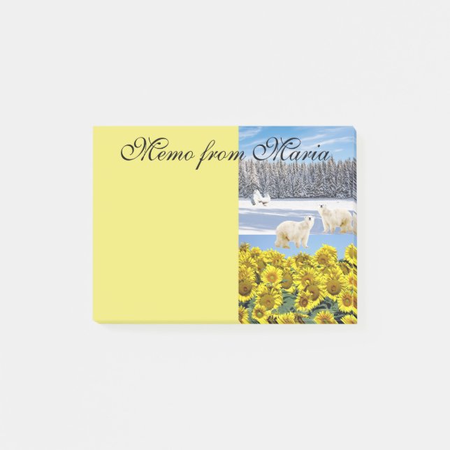 Notes Post-it Notes, Tournesol Ours Polaire Floral (Devant)