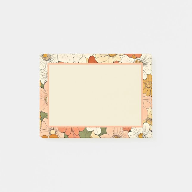 Notes post-it rétro Orange Groove Floral 4x3 (Devant)