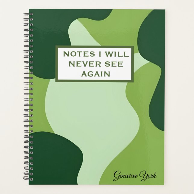 Notes que je ne reverrai jamais Cahier vert drôle (Devant)