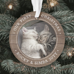 Notre 1er Noël 2 Animaux Photo Bois Faux Rustique