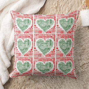 Notre 1er Noël Coussin à coeur rouge et vert de No