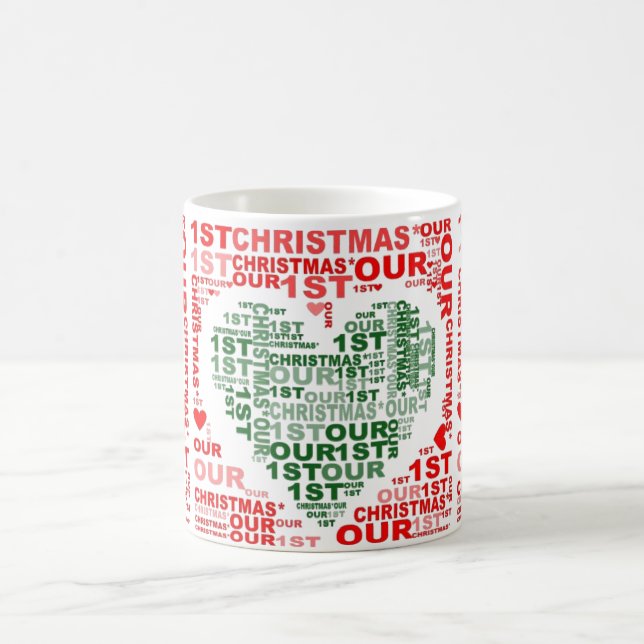 Notre 1er Noël Rouge Vert Coeur Café Mug (Centre)
