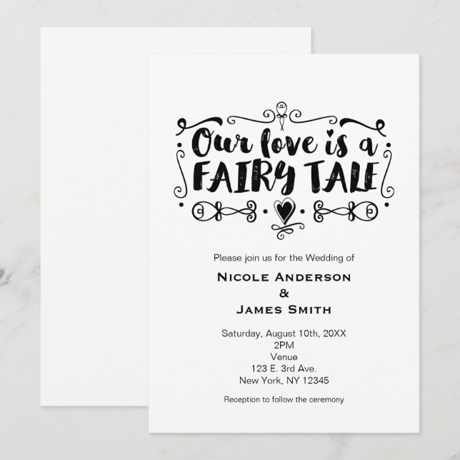 NOTRE AMOUR EST UN CONTE DE FÉES Faire-part de mar (Devant / Derrière)