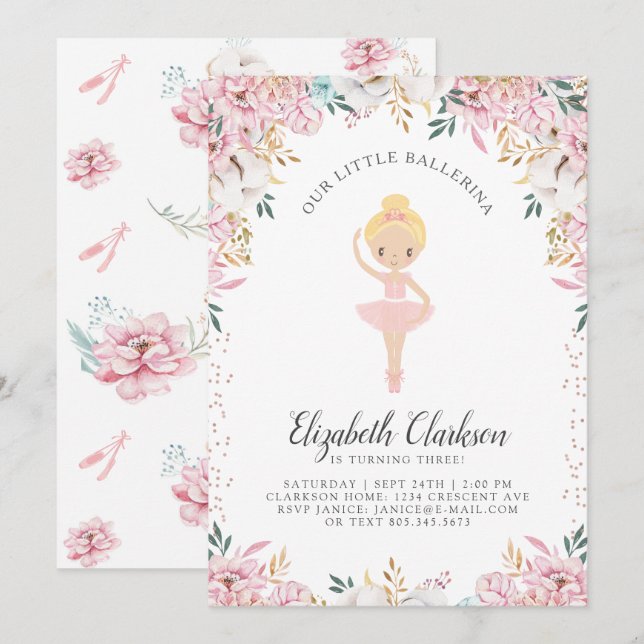 Notre Carte d'Anniversaire Petite Ballerina (Devant / Derrière)