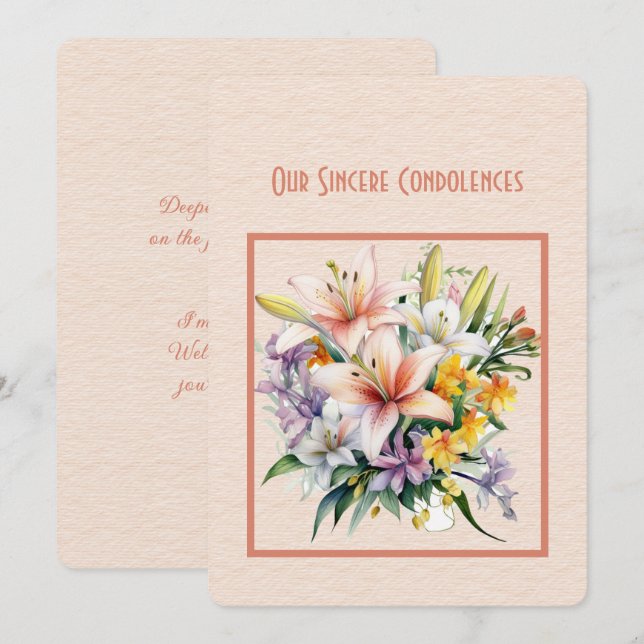 Notre carte de notes Condolences Sincères (Devant / Derrière)