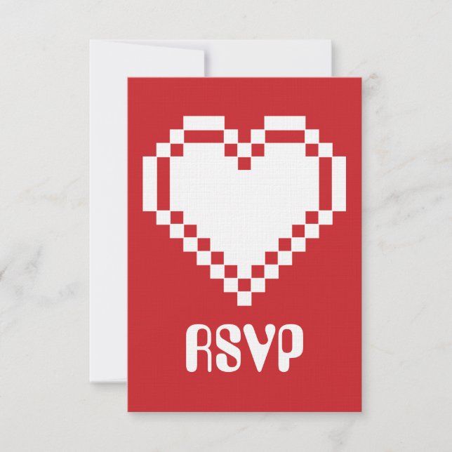 Notre carte de réponse 'Nos cœurs 8 bits en cerise (Devant)