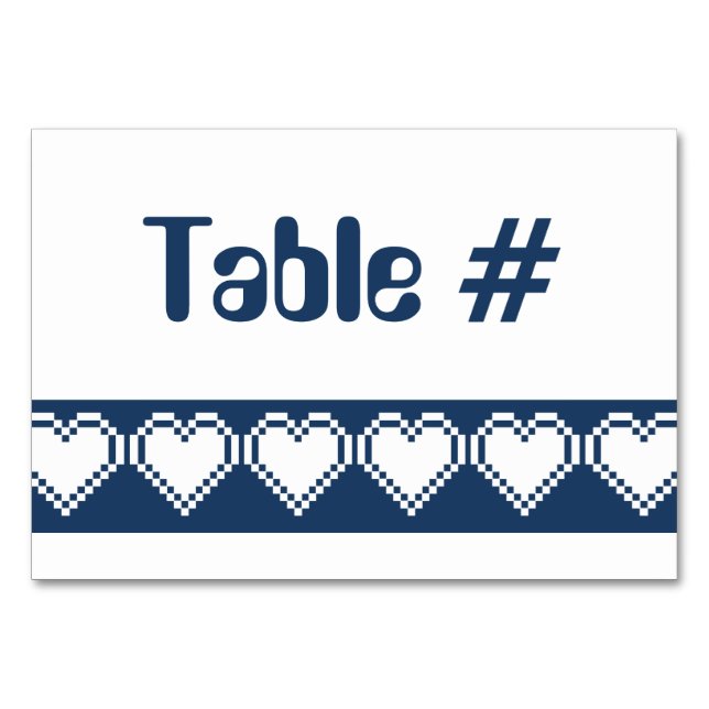 Notre carte de table Coeurs 8 bits en Marine (Devant)