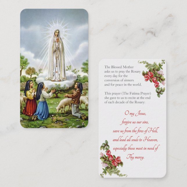 Notre-Dame de Fatima avec carte de la "prière de F (Devant / Derrière)