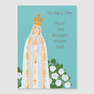 Notre Dame de Fatima et carte de roses blanches