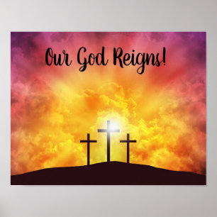 Notre Dieu règne Affiche Premium sur toile brillan