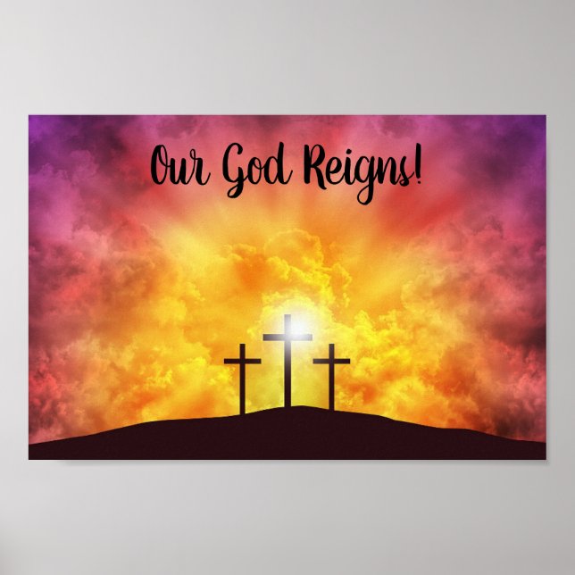 Notre Dieu règne Affiche Premium sur toile brillan (Devant)