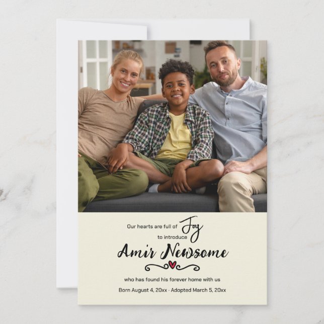 Notre famille adopte le Faire-part d'adoption phot (Devant)