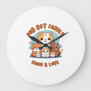 "Notre Famille de Chats Paws & Love Horloge Murale