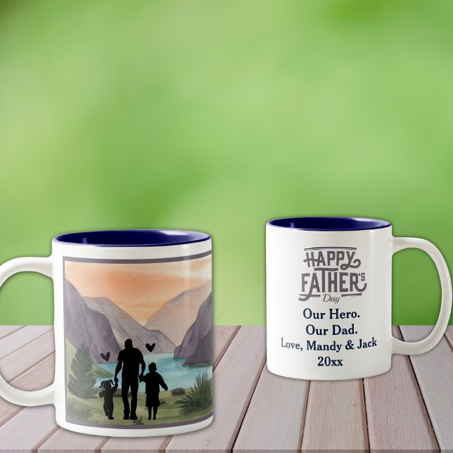 Notre Héros, Notre Père. Mug à café à deux tons (Personalize to add your names/dates.  Customize to change text, color or style.)