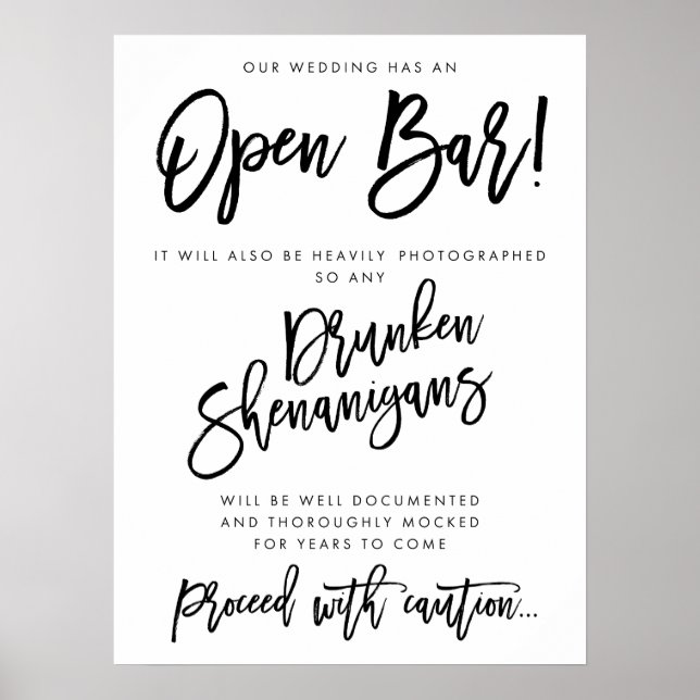 Notre Mariage A Open Bar Signer Poster Blanc (Devant)