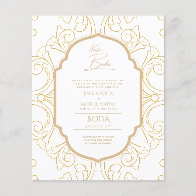 Notre Mariage Cadre GOLD Invitation de mariage esp (Devant)