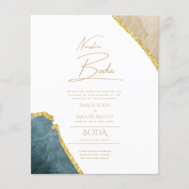Notre Mariage Texte Or AGATE Invitation DE MARIAGE (Devant)