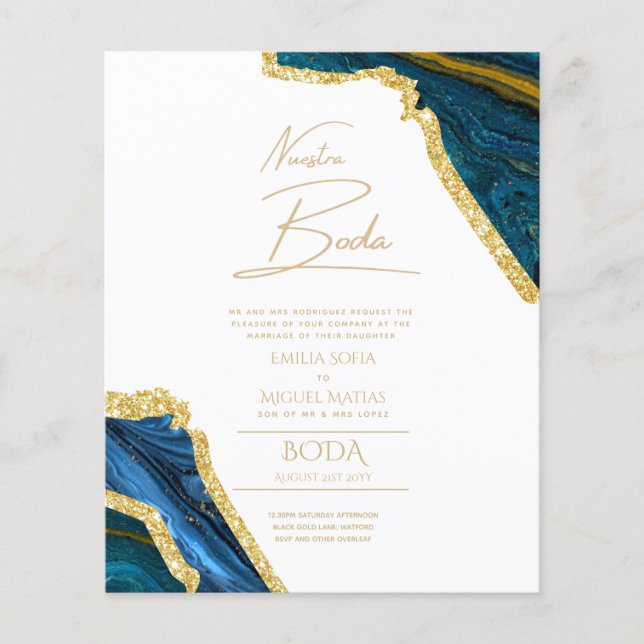 Notre Mariage Texte Or AGATE Invitation Mariage (Devant)