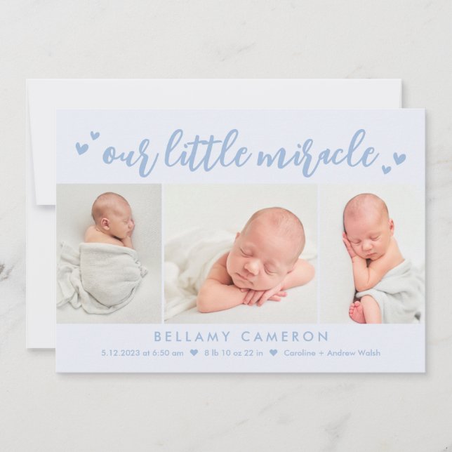 Notre Miracle Editable Color Baby Faire-part de na (Devant)