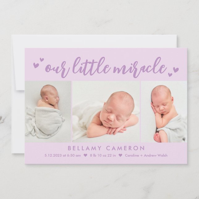 Notre Miracle Editable Color Baby Faire-part de na (Devant)