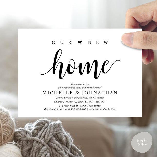 Notre nouvelle maison, Cartes d'invitation pour la (Our new home, Housewarming party invitation card, first house invites, in black white)