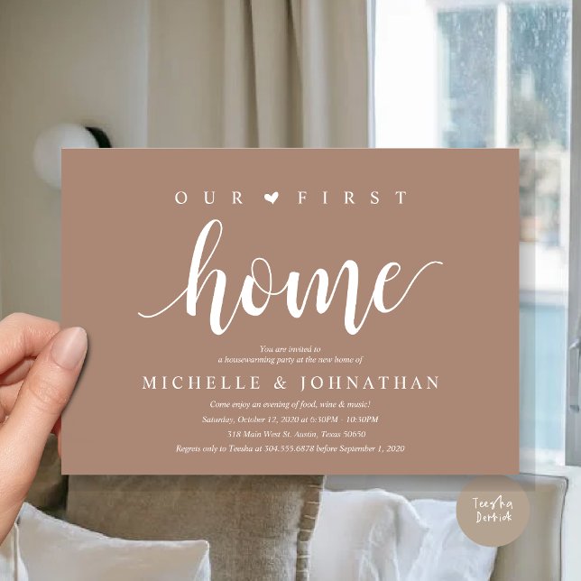 Notre nouvelle maison, Cartes d'invitation pour la (Our First Home, Housewarming party invitation card, PDF, Modern Rustic, New Home, in Taupe)