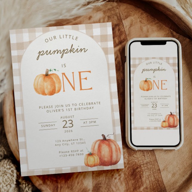 Notre Petit Citrouille a un an Invitation d'annive (Our Little Pumpkin Is One Birthday Invitation | Pumpkin 1st Birthday Invite | Fall First Birthday Pa)