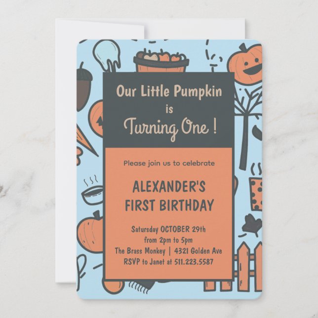 Notre Petit Citrouille a un An - Invitations (Devant)